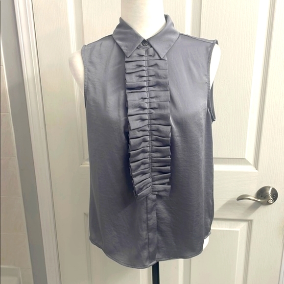 Gray Sleeveless Blouse with Pleated Front and Dress Shirt Collar Size 4 - Picture 1 of 9